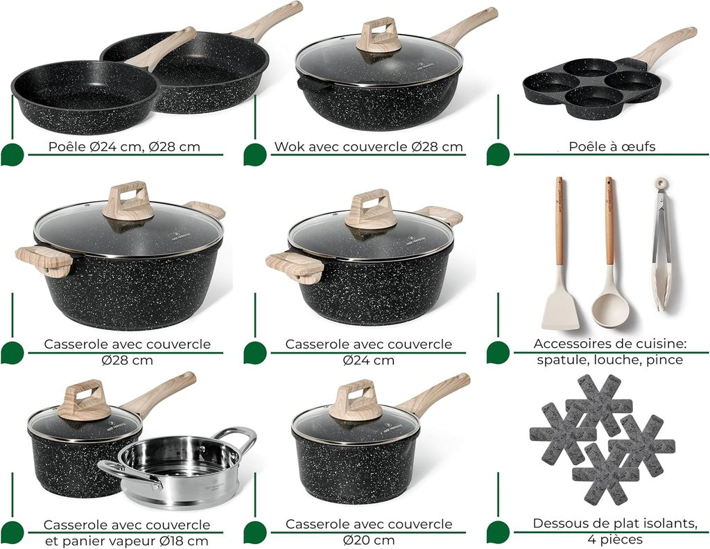 Just Perfecto JL-721: 21 Pieces Granite Cookware Set - Black