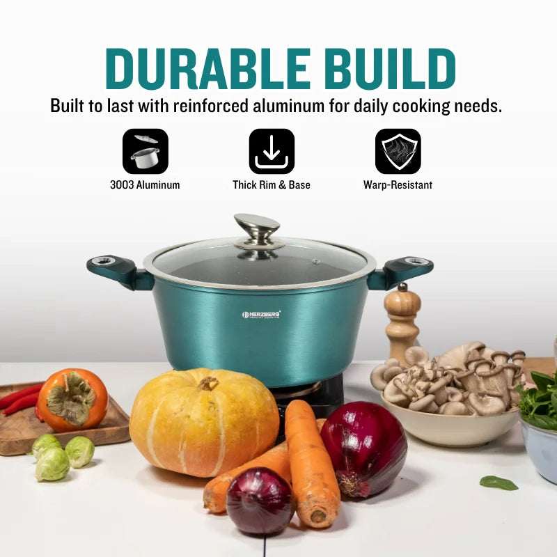 Herzberg HG-METRD15: 15 Pieces Marble Coated Cookware Set - Green