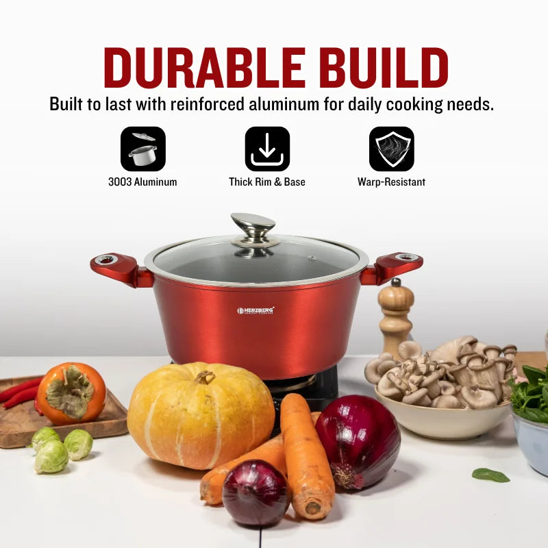 Herzberg HG-METRD15: 15 Pieces Marble Coated Cookware Set - Red