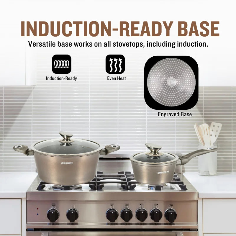 Herzberg HG-METRD15: 15 Pieces Marble Coated Cookware Set - Carbon