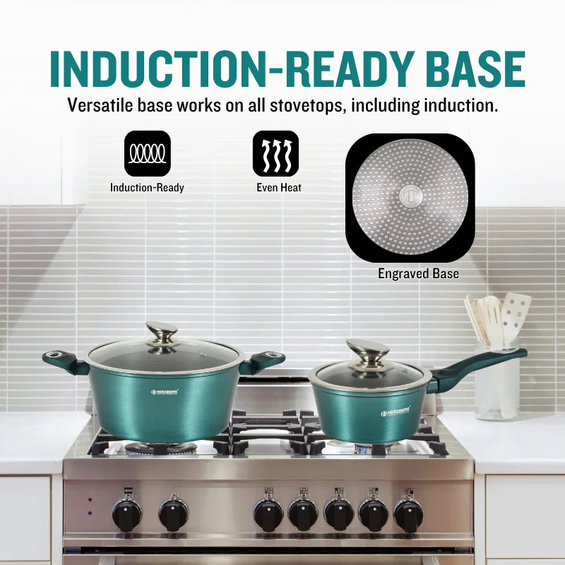 Herzberg HG-METRD15: 15 Pieces Marble Coated Cookware Set - Green