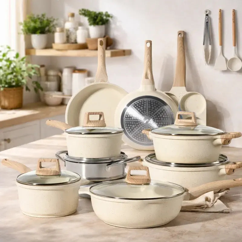 Just Perfecto JL-721: 21 Pieces Granite Cookware Set - Biege