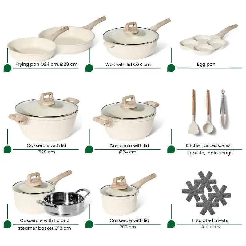 Just Perfecto JL-721: 21 Pieces Granite Cookware Set - Biege