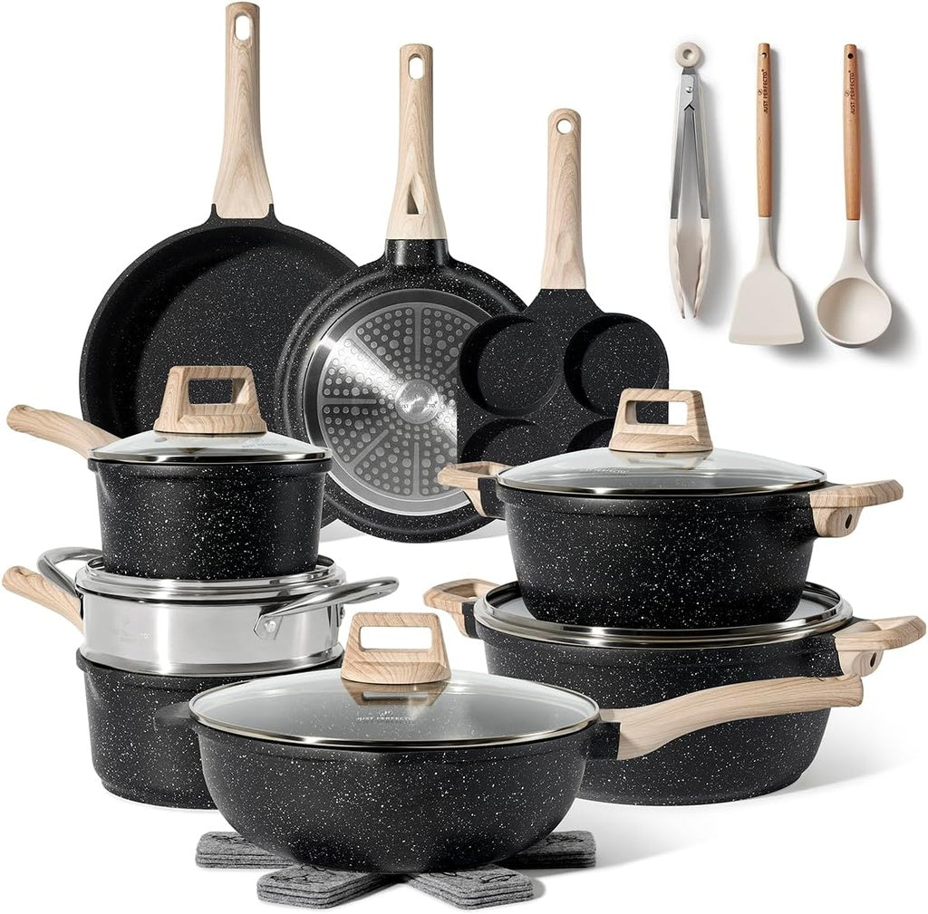 Just Perfecto JL-721: 21 Pieces Granite Cookware Set - Black