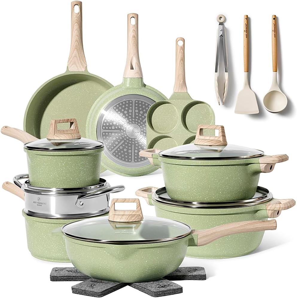 Just Perfecto JL-721: 21 Pieces Granite Cookware Set - Green
