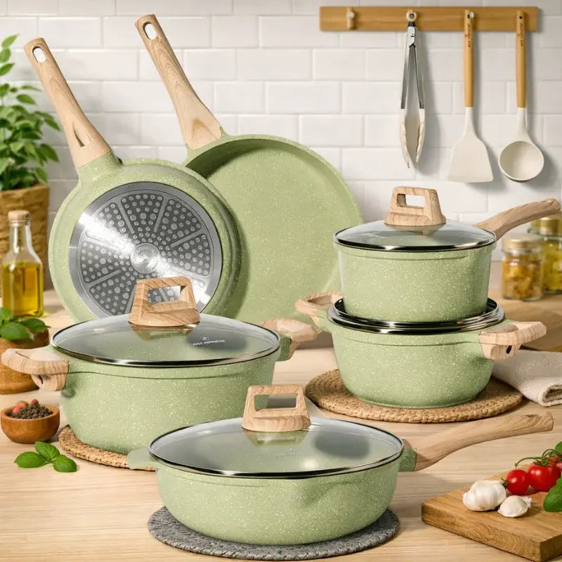 Just Perfecto JL-787: 15 Pieces Granite Cookware Set - Green