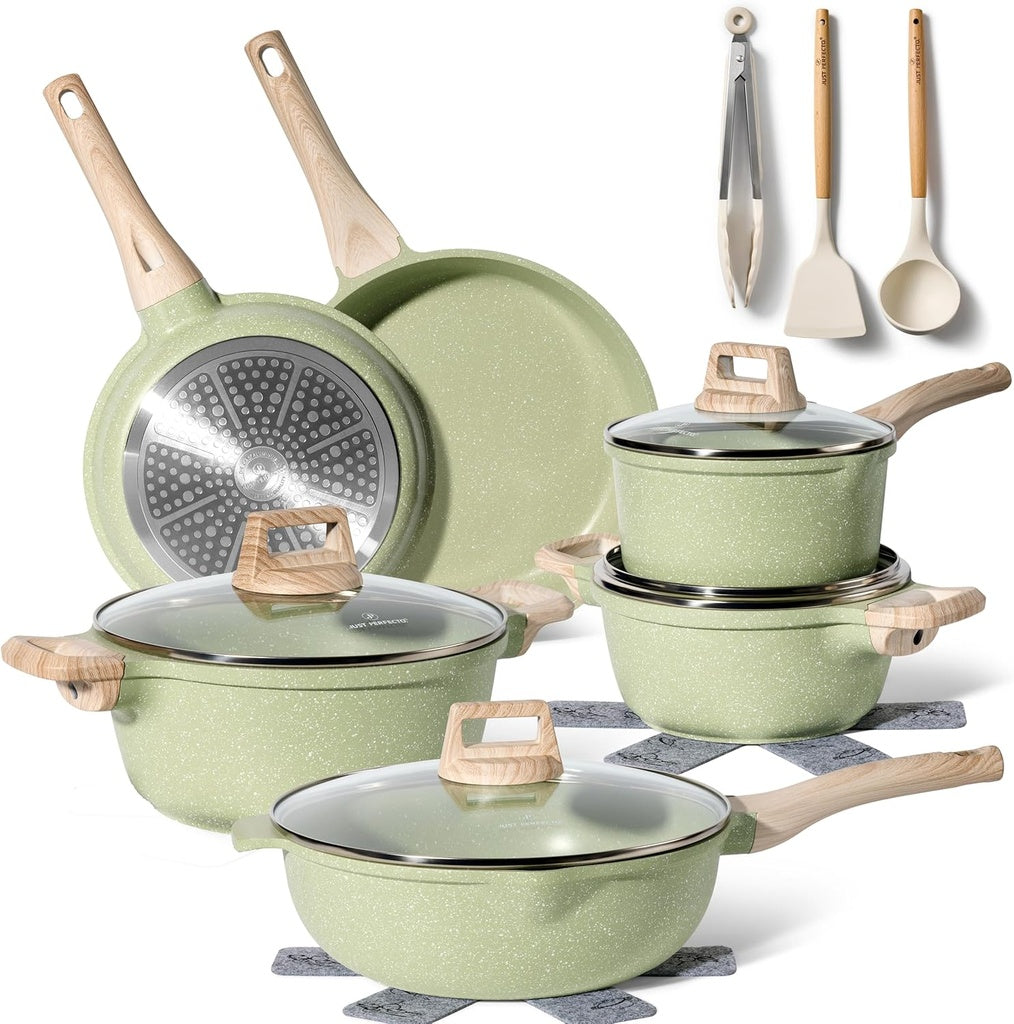Just Perfecto JL-787: 15 Pieces Granite Cookware Set - Green