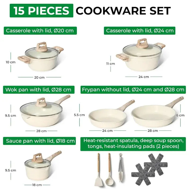 Just Perfecto JL-787: 15 Pieces Granite Cookware Set - Beige