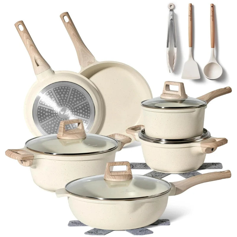 Just Perfecto JL-787: 15 Pieces Granite Cookware Set - Beige