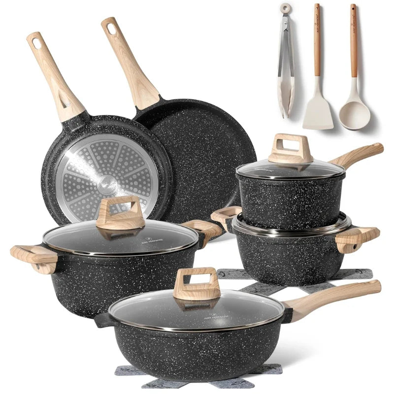 Just Perfecto JL-787: 15 Pieces Granite Cookware Set - Black