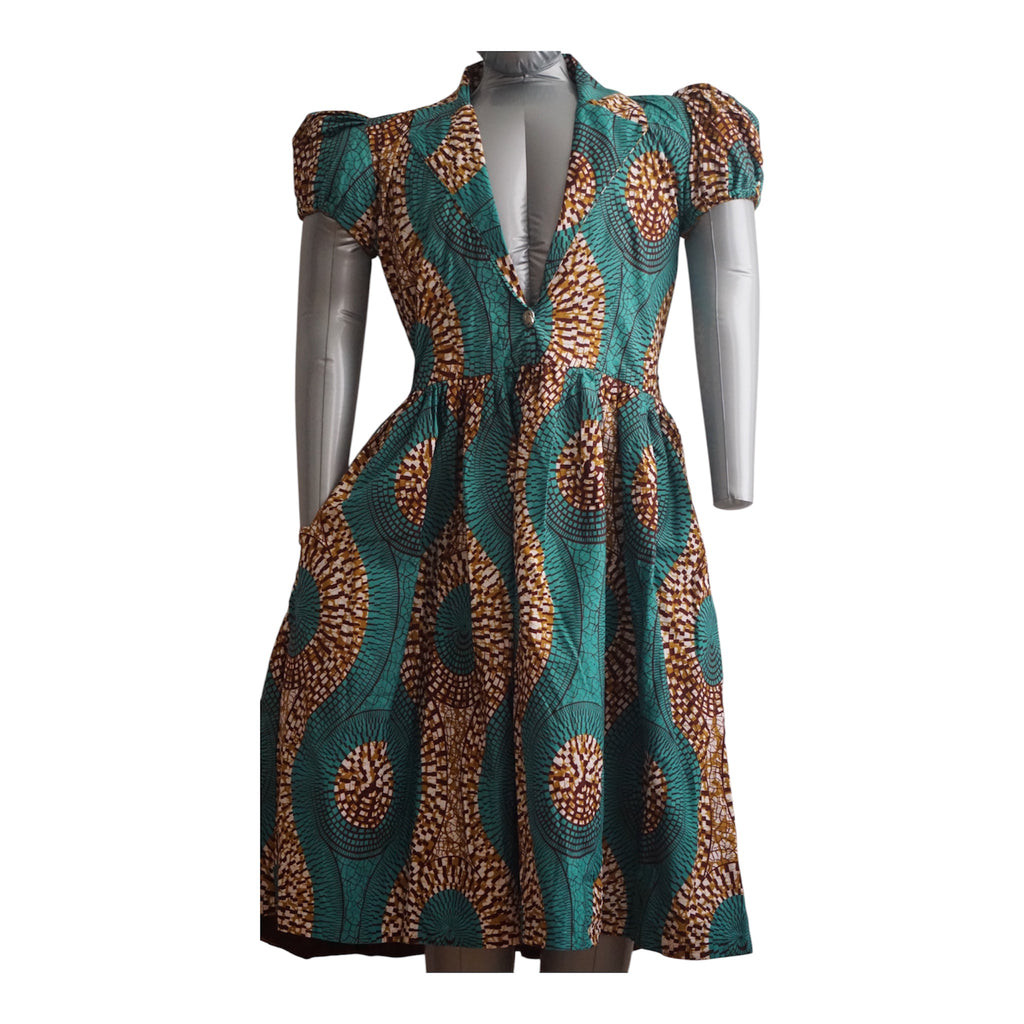 Fully Linen Ankara Dress: African Print, Ready to Wear, Size L.