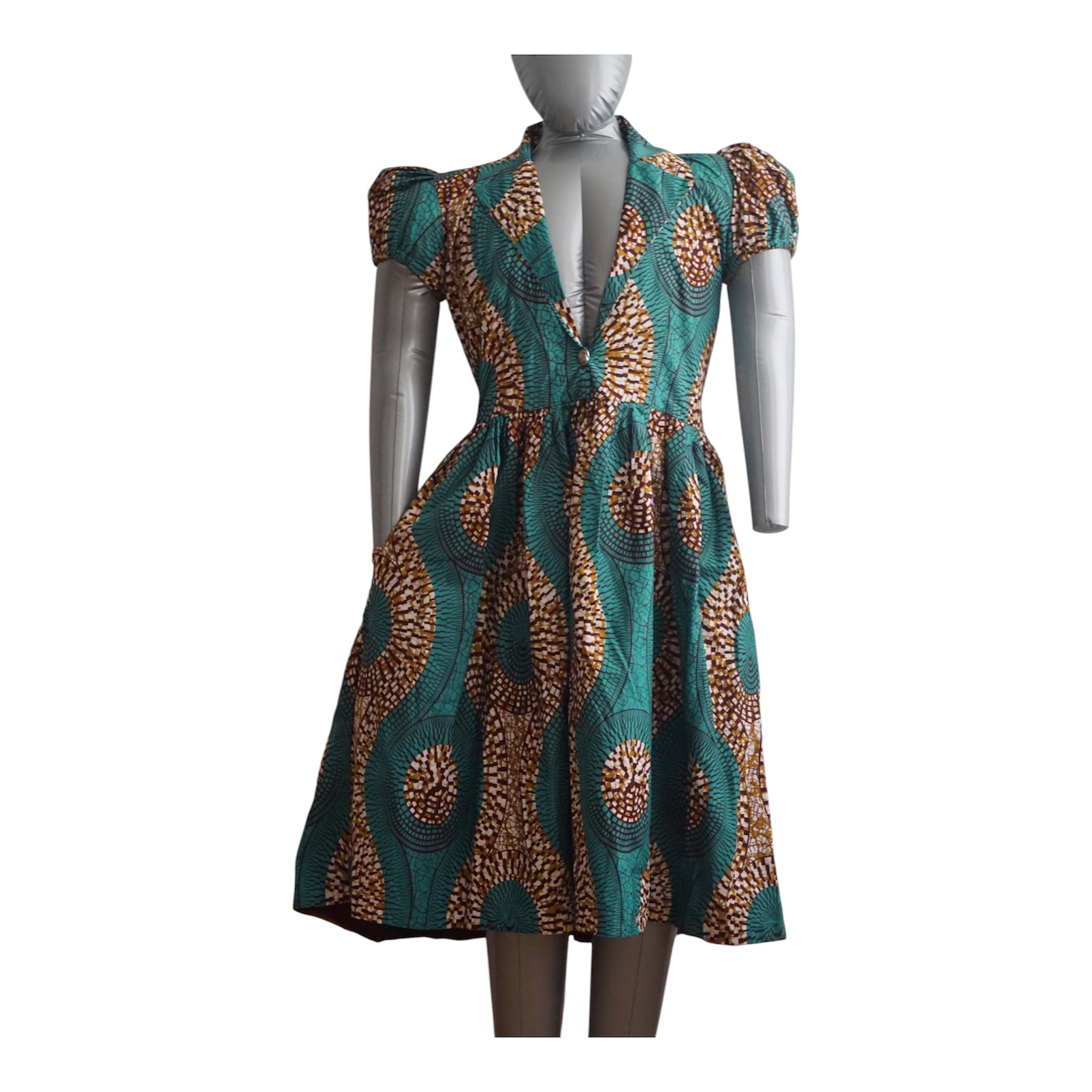 Fully Linen Ankara Dress: African Print, Ready to Wear, Size L.