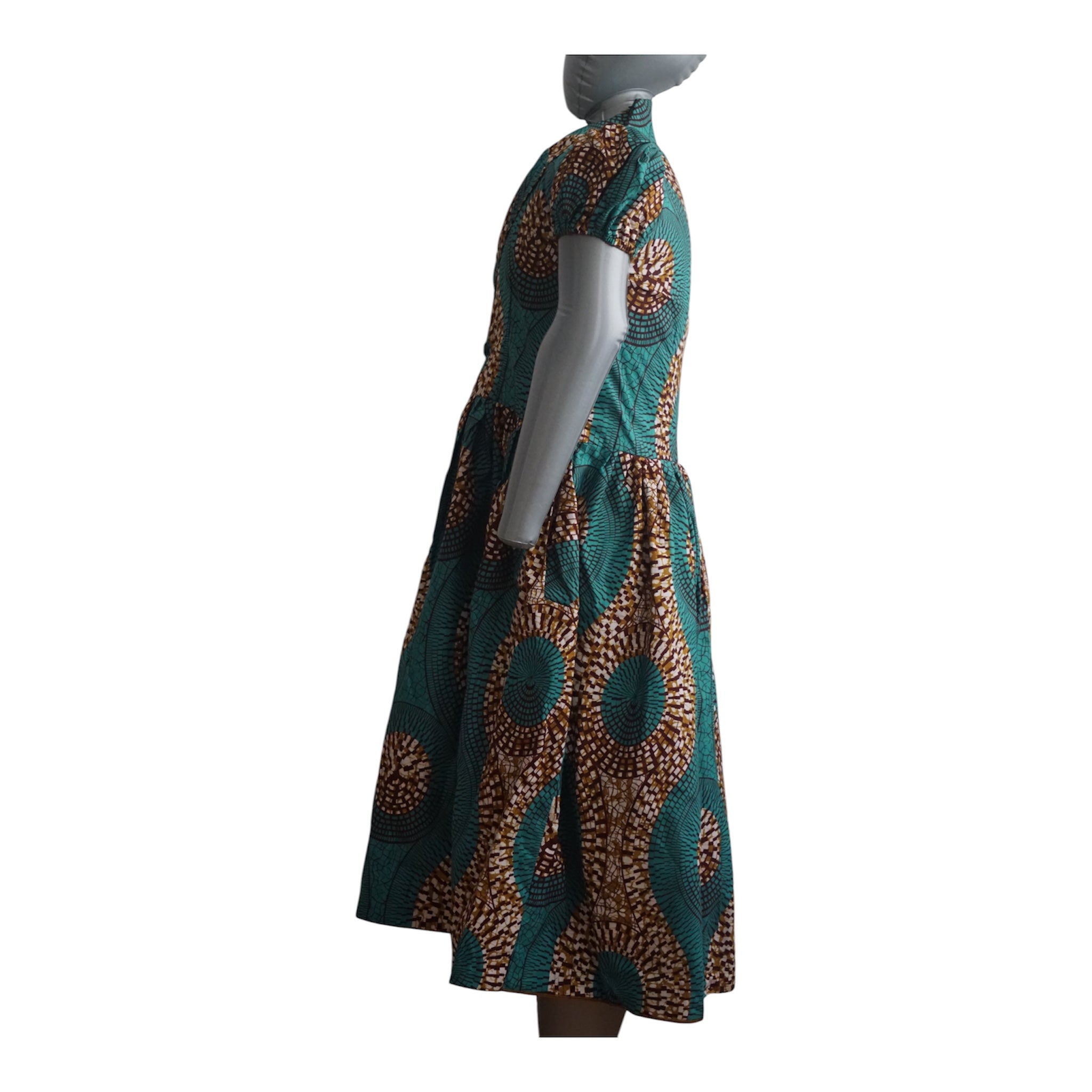 Fully Linen Ankara Dress: African Print, Ready to Wear, Size L.