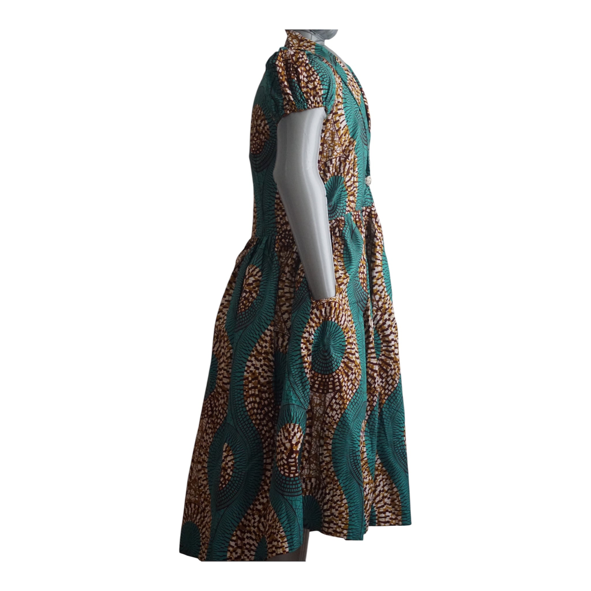 Fully Linen Ankara Dress: African Print, Ready to Wear, Size L.