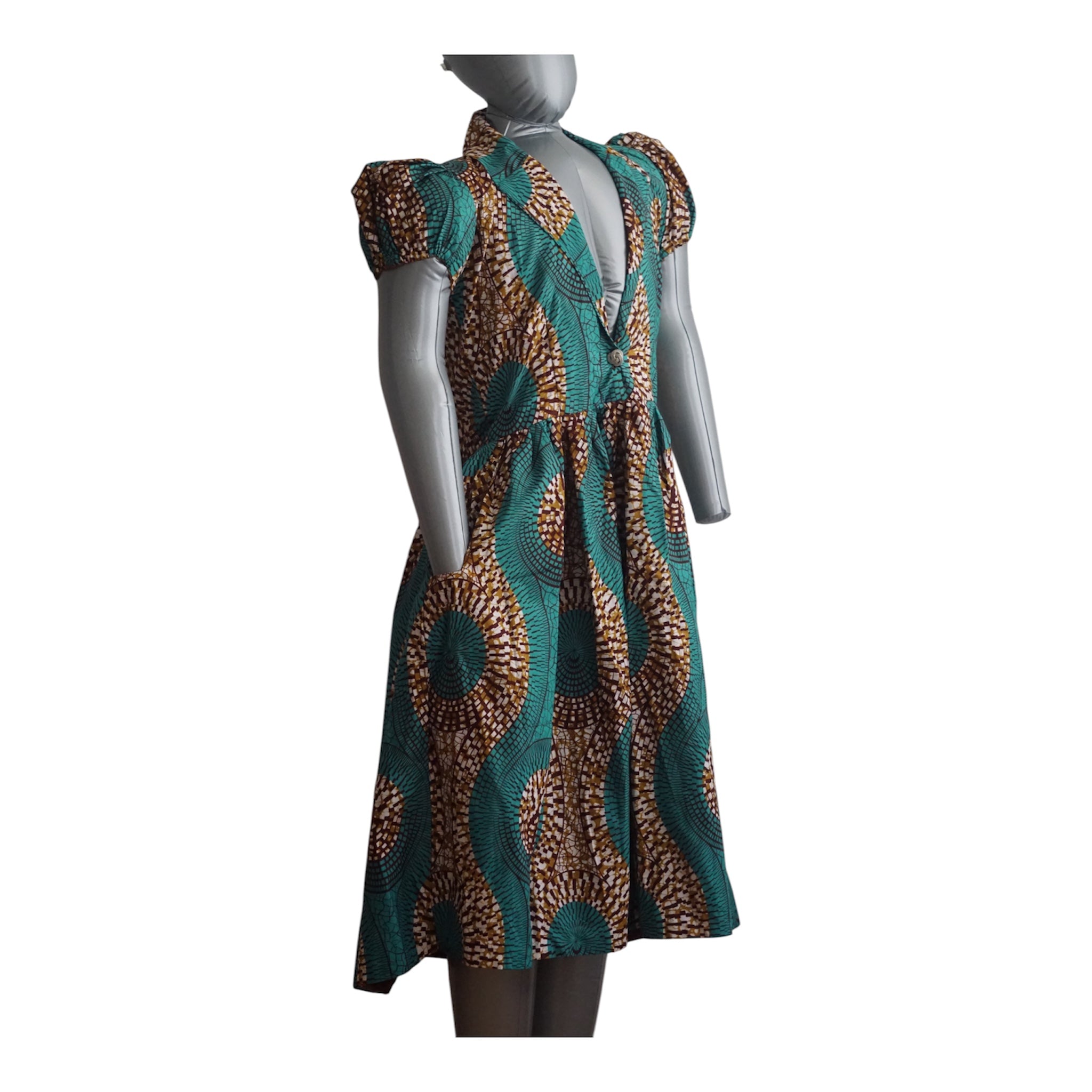 Fully Linen Ankara Dress: African Print, Ready to Wear, Size L.