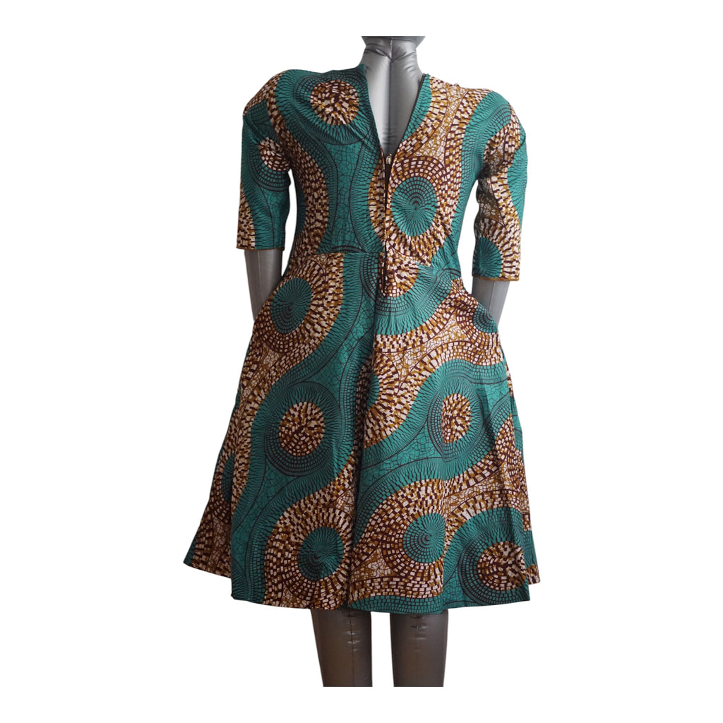 Fully Linen Ankara Dress: African Print, Ready to Wear, Size S