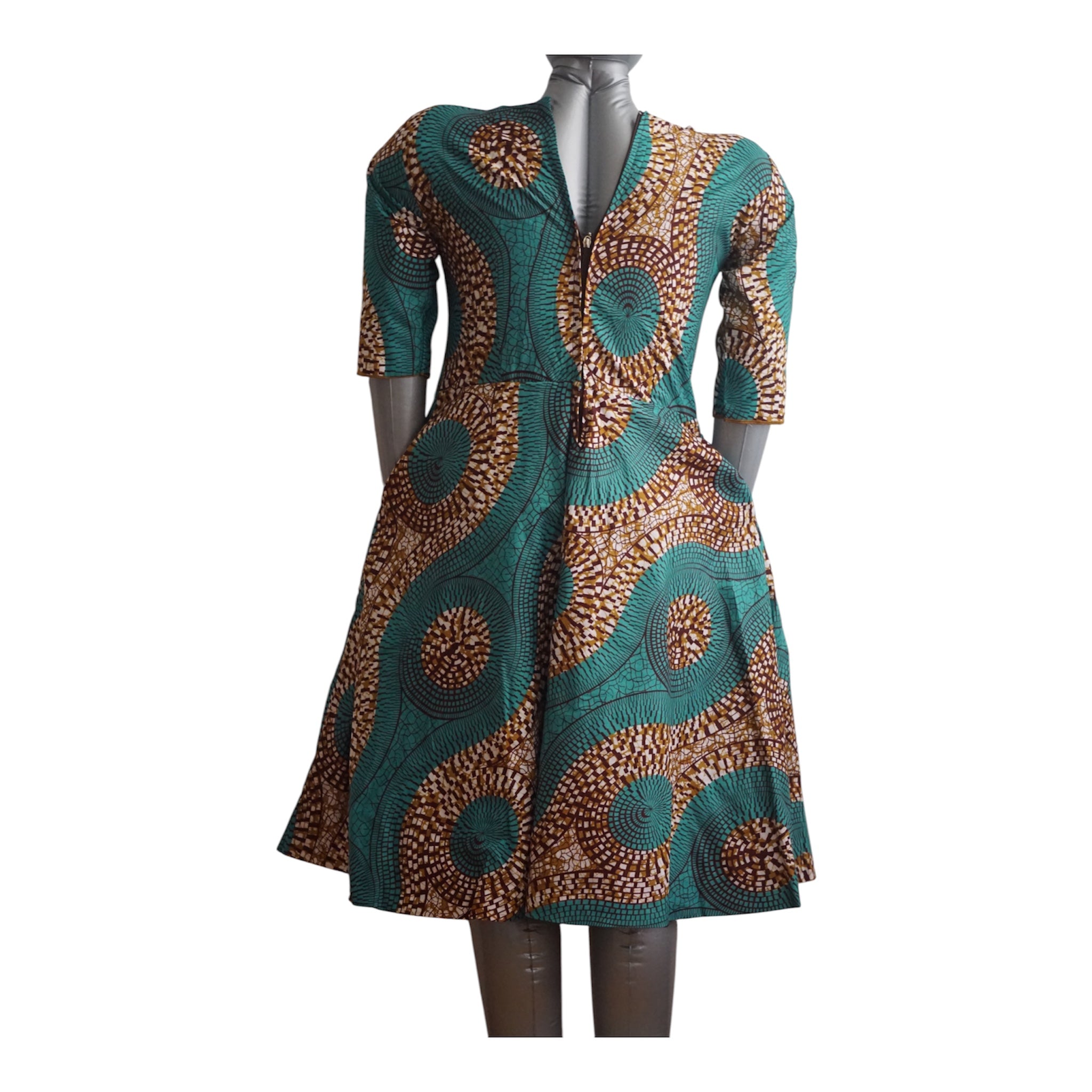 Fully Linen Ankara Dress: African Print, Ready to Wear, Size S