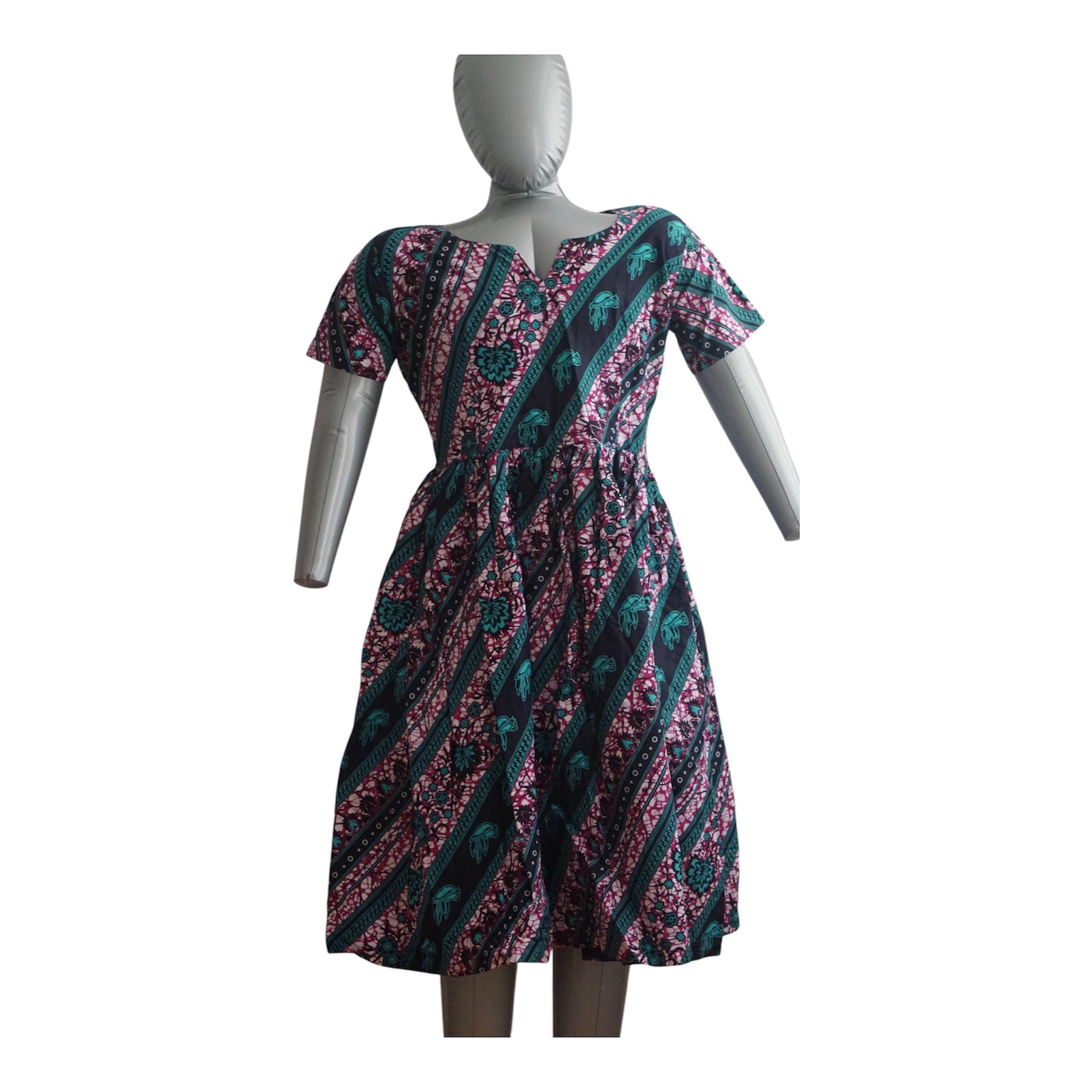 Full Linen Ankara Dress/ Quality African Ankara Print - Size L