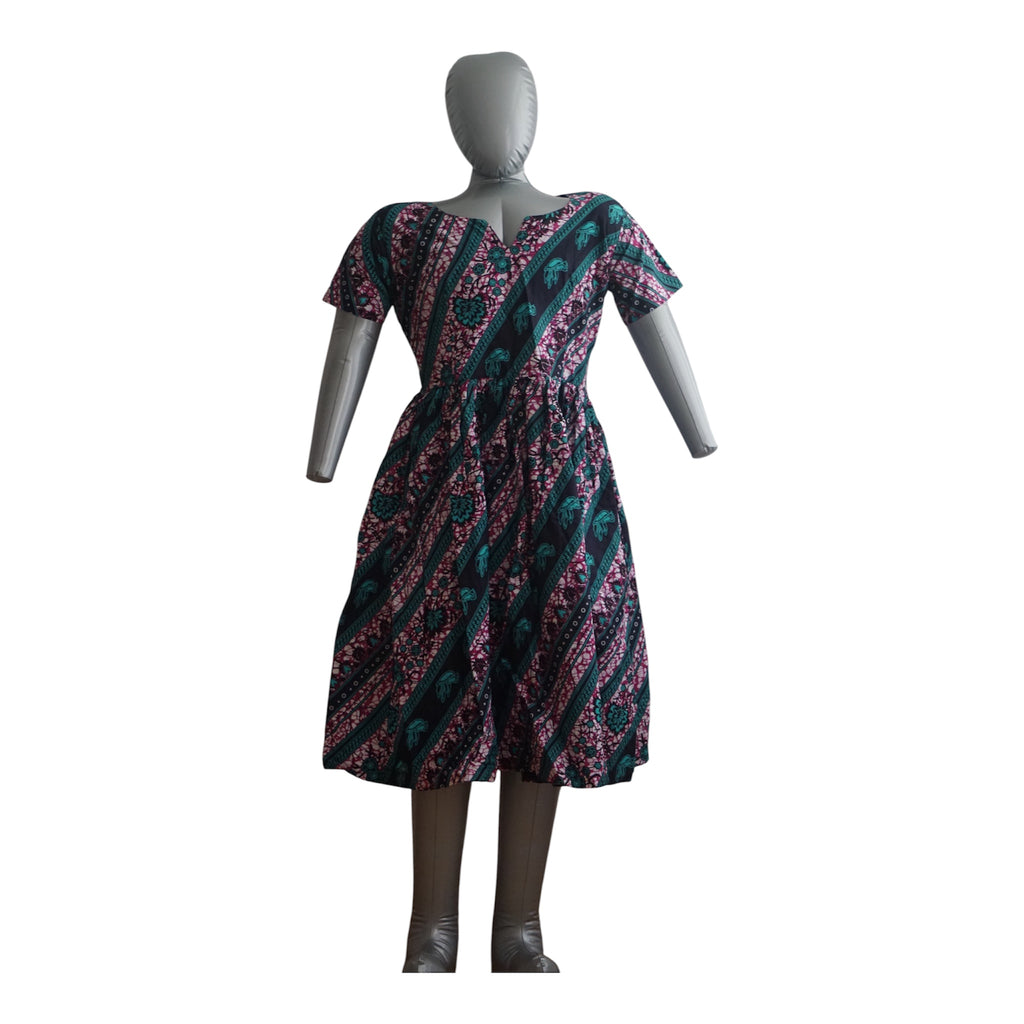 Full Linen Ankara Dress/ Quality African Ankara Print - Size L