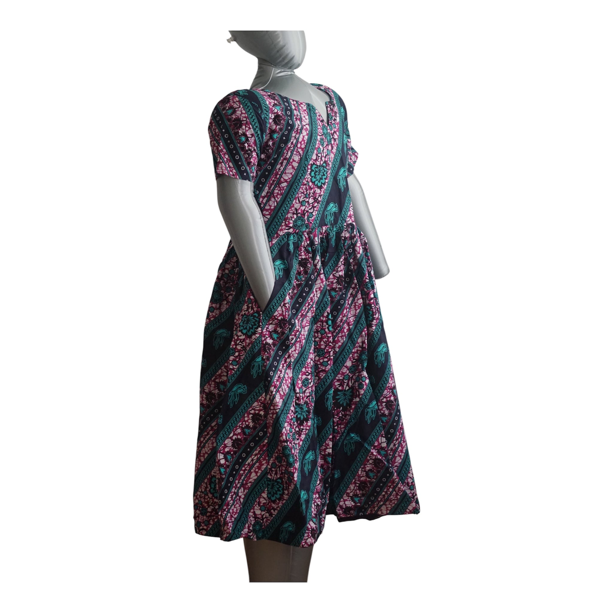 Full Linen Ankara Dress/ Quality African Ankara Print - Size L